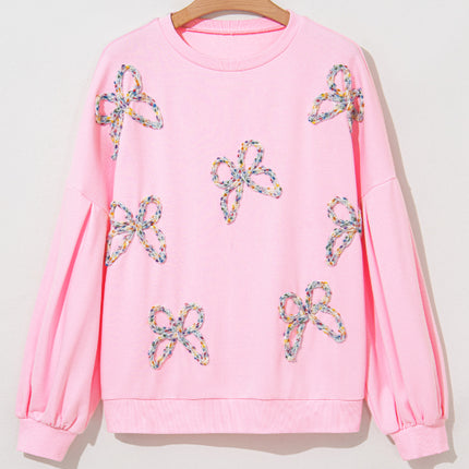 Bow Round Neck Long Sleeve Sweatshirt