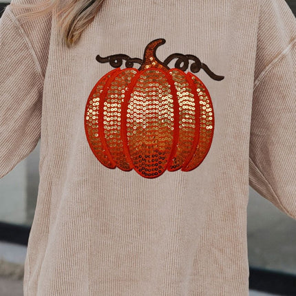 Sequin Pumpkin Round Neck Long Sleeve Sweatshirt