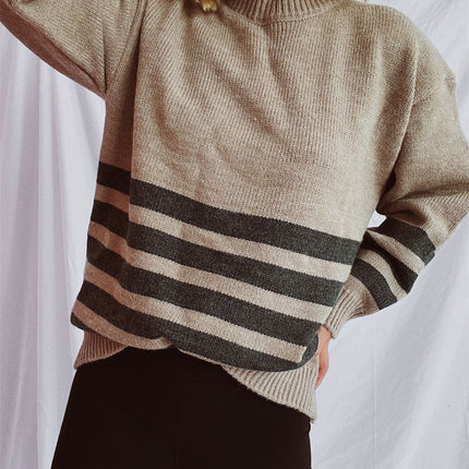 Striped Dropped Shoulder Long Sleeve Sweater