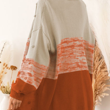 Pompom Color Block Open Front Cardigan