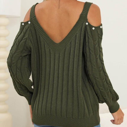 Cable-Knit Cold Shoulder Sweater