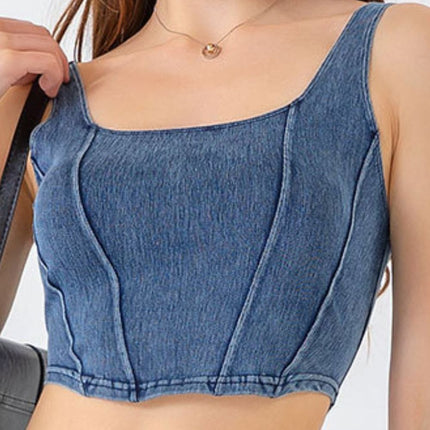 Seam Detail Cropped Denim Tank