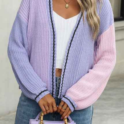 Contrast Open Front Long Sleeve Cardigan