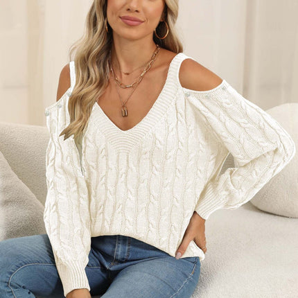 Cable-Knit Cold Shoulder Sweater