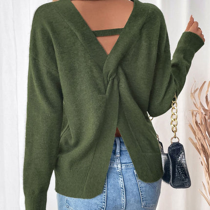 Perfee Twisted V-Neck Long Sleeve Sweatshirt