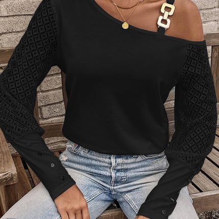 Asymmetrical Neck Lace Long Sleeve T-Shirt