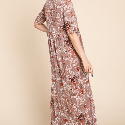 BOMBOM Printed Shirred Maxi Dress