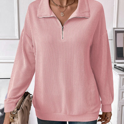 Double Take Striped Half Zip Long Sleeve T-Shirt