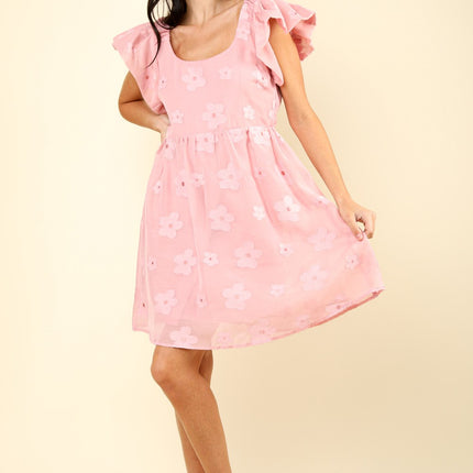 VERY J Flower Embroidered Organza Mini Dress