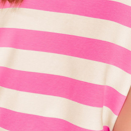 Striped Notched Cap Sleeve Blouse