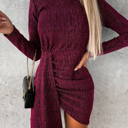 Heathered Mock Neck Long Sleeve Mini Dress