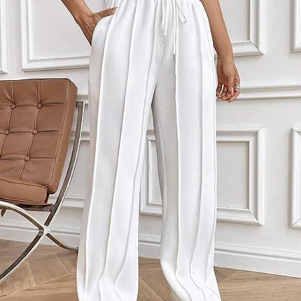 Drawstring Wide Leg Pants with Pockets