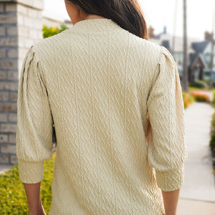 Textured Mock Neck Three-Quarter Sleeve Top