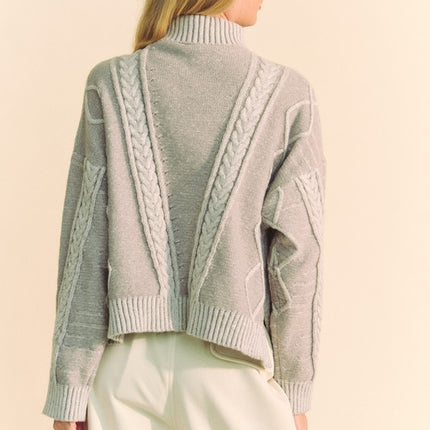 Davi & Dani Cable-Knit Turtleneck Dropped Shoulder Sweater