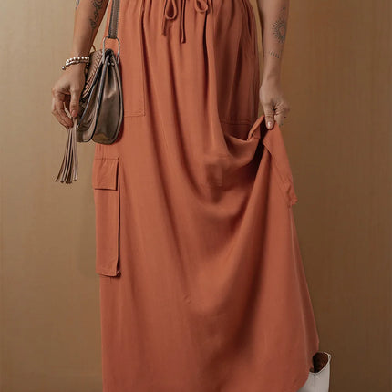 Drawstring Maxi Skirt with Pockets