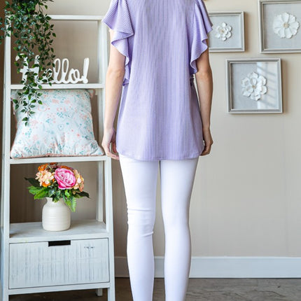 Heimish Full Size Ruffled Sleeve Ribbed Top