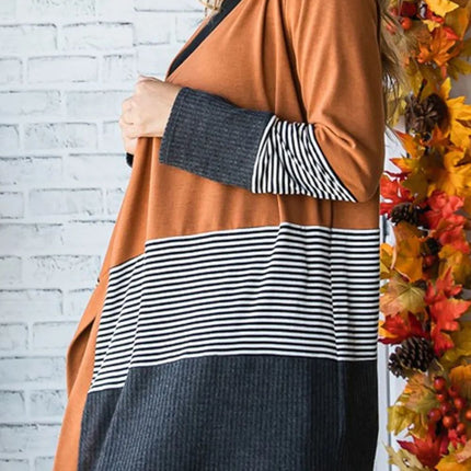 Striped Open Front Long Sleeve Cover Up