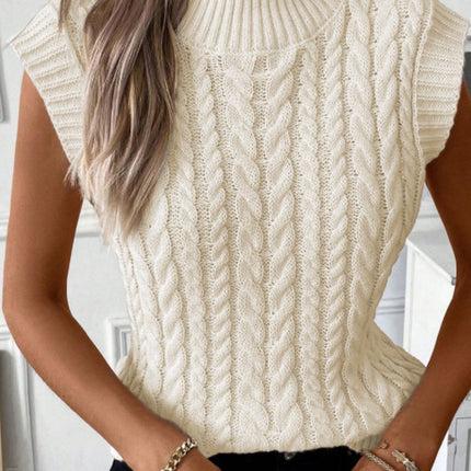 Cable Knit Turtleneck Sweater Vest