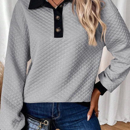 Textured Collared Neck Long Sleeve Top