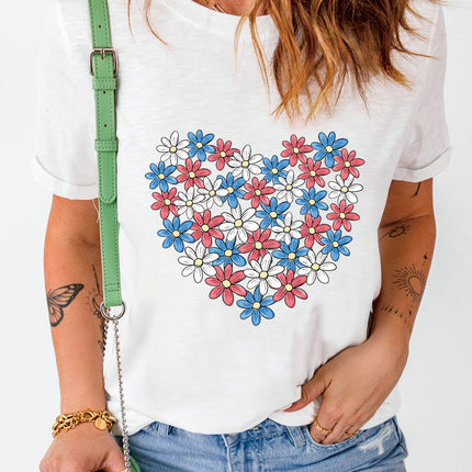 Flower Graphic Round Neck Short Sleeve T-Shirt - Vickie Lynn's
