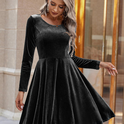 Round Neck Long Sleeve Knee Length Dress