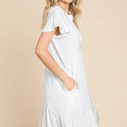 Culture Code Full Size Short Sleeve Ruffled Asymmetric Hem Dress