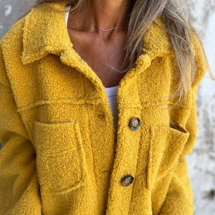 Full Size Fuzzy Button Up Drop Shoulder Jacket