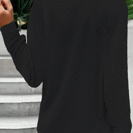 Eyelet Notched Long Sleeve T-Shirt