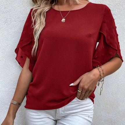 Swiss Dot Round Neck Half Sleeve Blouse