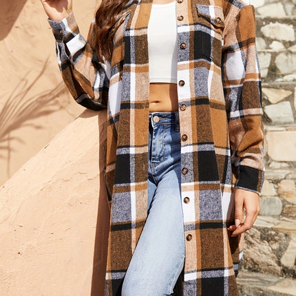 Plaid Collared Neck Long Sleeve Jacket