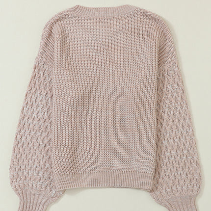 Cable-Knit Round Neck Dropped Shoulder Sweater