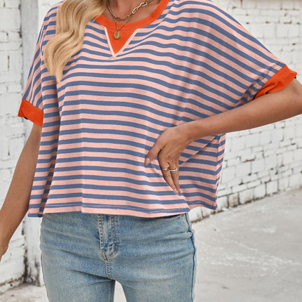 Lovelet Striped Round Neck Short Sleeve T-Shirt