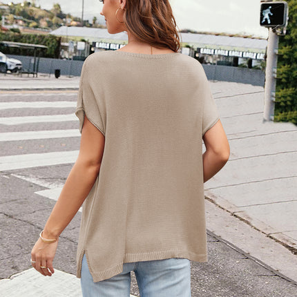 Notched Short Sleeve Knit Top
