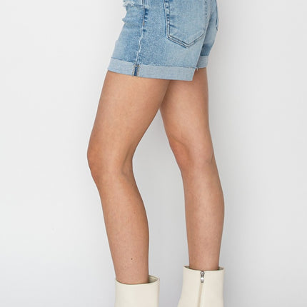 RISEN Distressed Mid-Rise Waist Denim Shorts