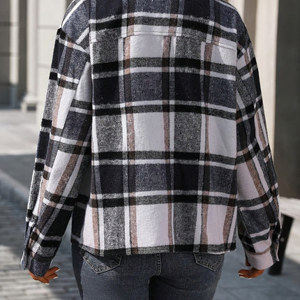 Plaid Button Up Drop Shoulder Jacket