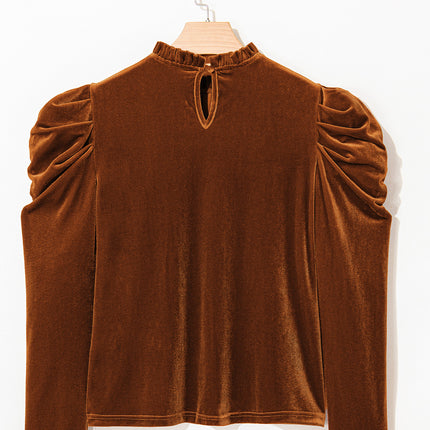 Frill Mock Neck Puff Sleeve Blouse