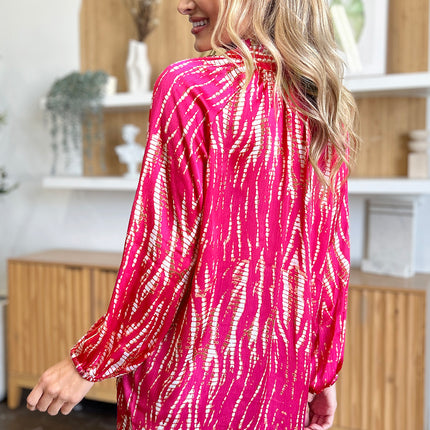 Double Take Full Size Printed Button Up Long Sleeve Shirt - Vickie Lynn's