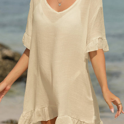 Tied Ruffled Half Sleeve Cover-Up