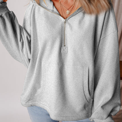 Pocketed Half Zip Dropped Shoulder Hoodie