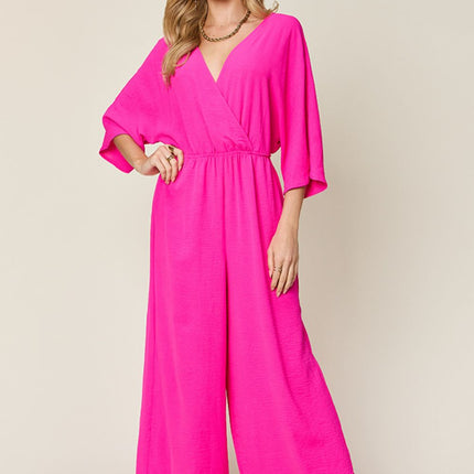 Double Take Full Size Half Sleeve Wide Leg Jumpsuit