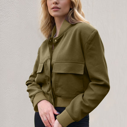 Pocketed Snap Down Baseball Collar Jacket