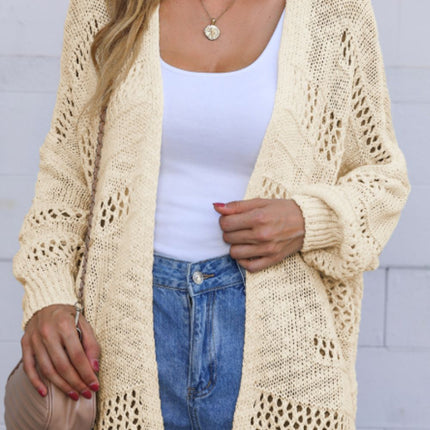 Openwork Open Front Long Sleeve Cardigan