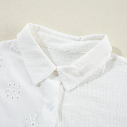 Eyelet Collared Neck Long Sleeve Shirt