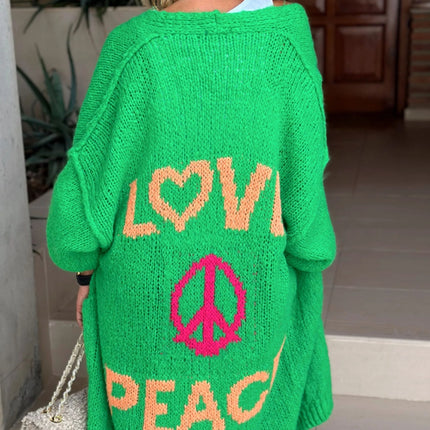 Letter Dropped Shoulder Long Sleeve Cardigan - Vickie Lynn's