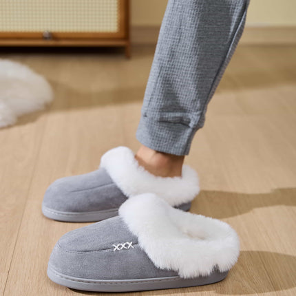 Fluff Trim Round Toe Flat Slippers