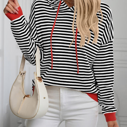 Striped Long Sleeve Hooded Knit Top