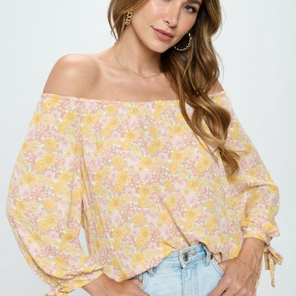 RENEE C Floral Off-Shoulder Long Sleeve Blouse