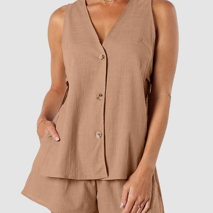 Full Size Button Up Top and Shorts Set