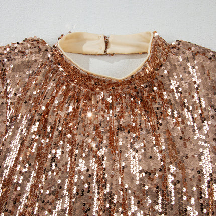 Backless Sequin Mock Neck Long Sleeve Mini Dress