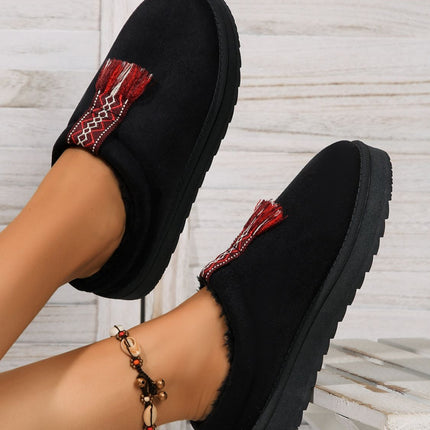 Faux Fur Suede Round Toe Platform Slippers